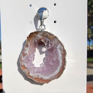 NEW 1.11" x 1.02" SILVER PLATED COPPER AGATE AMETHYST PENDANT